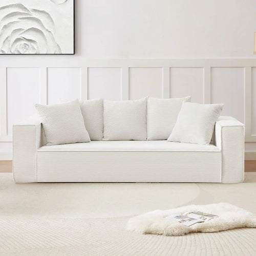 88.97 Corduroy Modular 3-Seater Sofa with 5 Toss Pillows and Spacious Design