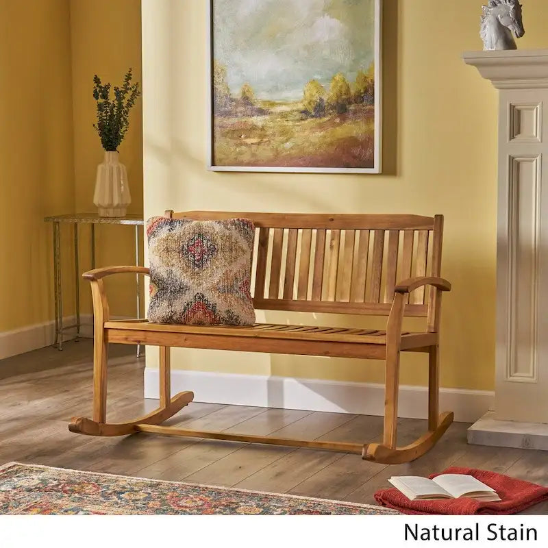 Natural Stain / Dark Grey Acacia Wood Rocking Loveseat – 2-Person