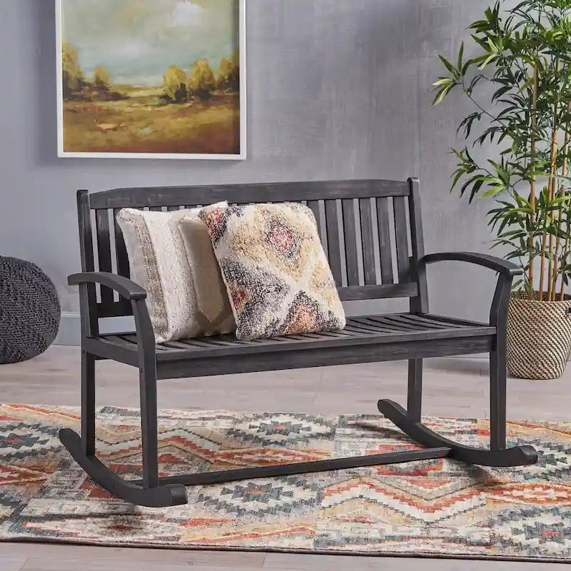 Natural Stain / Dark Grey Acacia Wood Rocking Loveseat – 2-Person