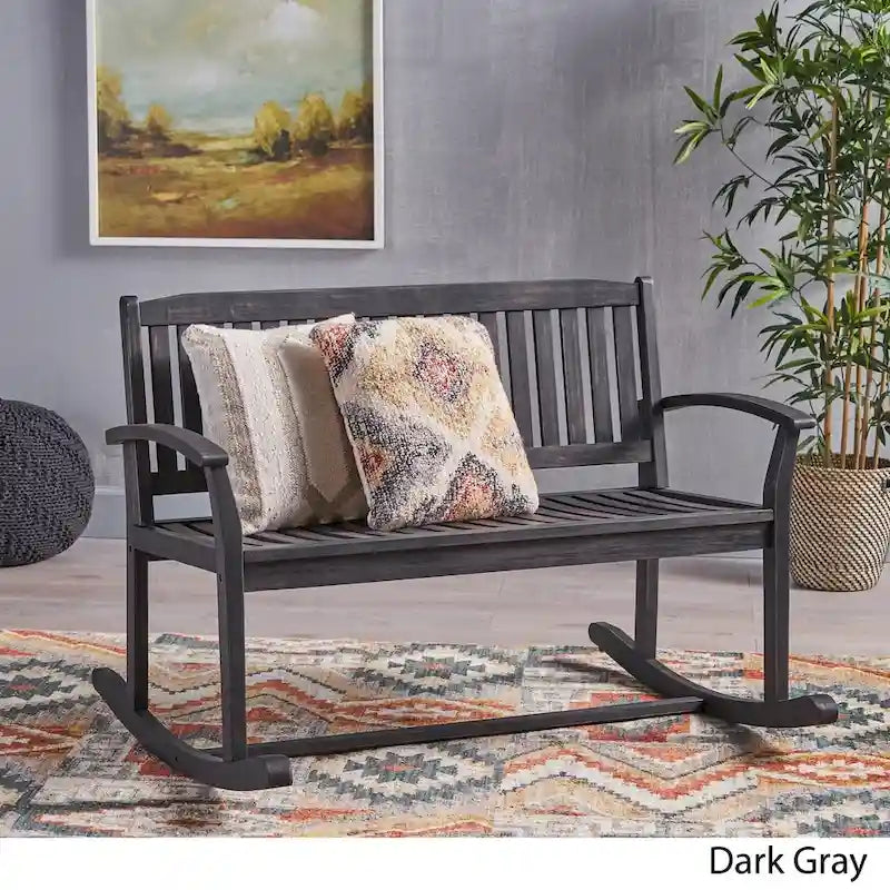 Natural Stain / Dark Grey Acacia Wood Rocking Loveseat – 2-Person