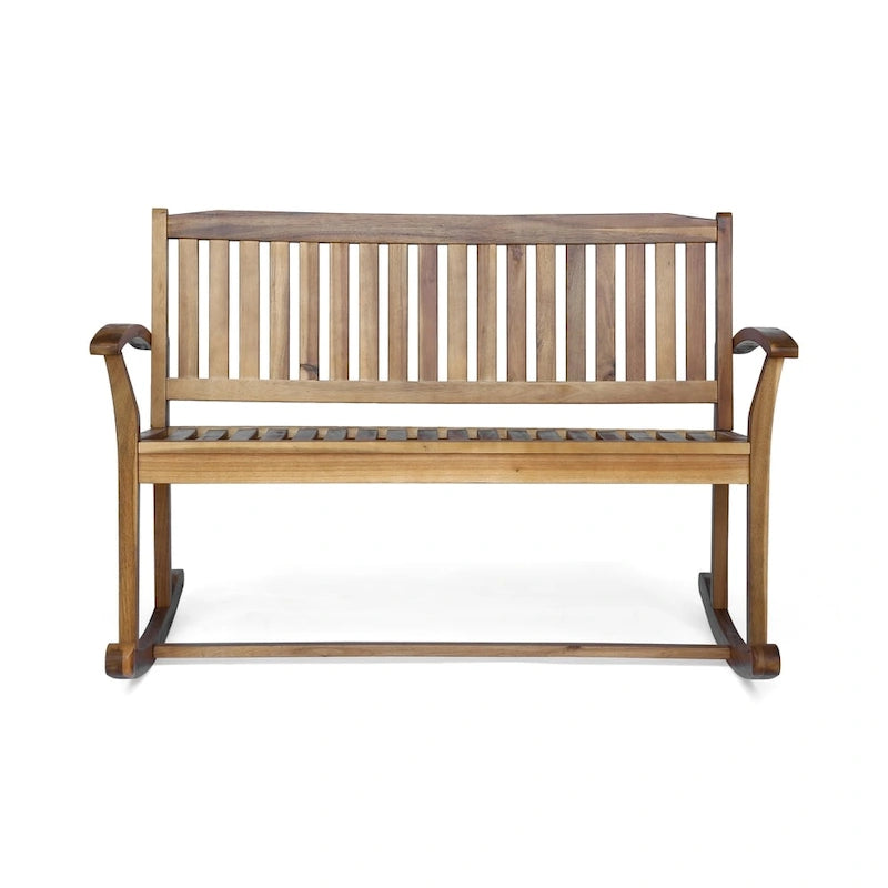 Natural Stain / Dark Grey Acacia Wood Rocking Loveseat – 2-Person