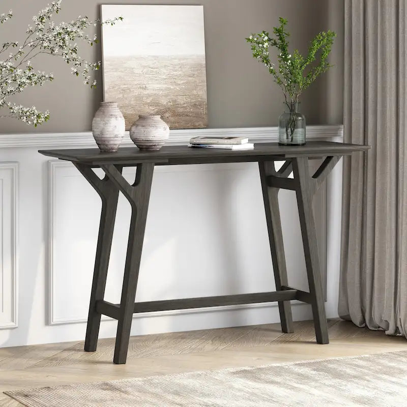 Grey / Walnut Mid-Century Console Table, Rubberwood Legs, Seats 1
