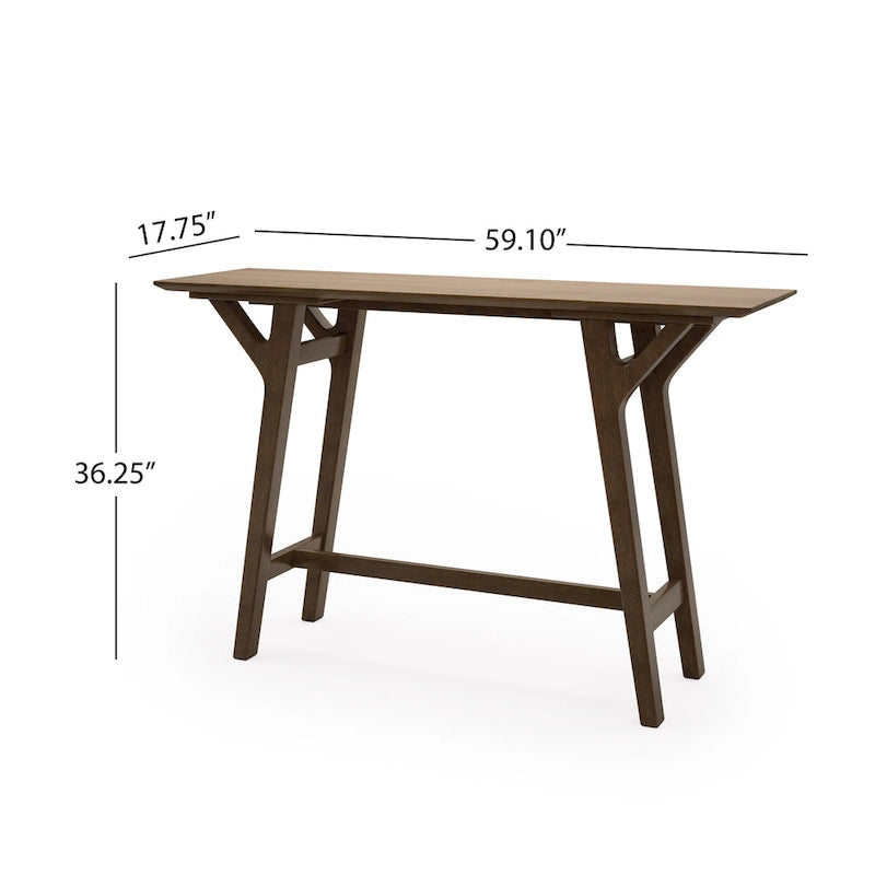 Grey / Walnut Mid-Century Console Table, Rubberwood Legs, Seats 1