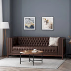 Espresso Faux Leather 3-Seater Sofa, Button-Tufted, Mid-Century Style