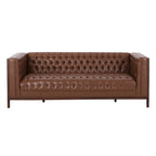 Espresso Faux Leather 3-Seater Sofa, Button-Tufted, Mid-Century Style