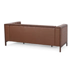 Espresso Faux Leather 3-Seater Sofa, Button-Tufted, Mid-Century Style