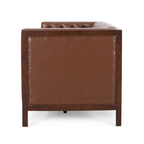 Espresso Faux Leather 3-Seater Sofa, Button-Tufted, Mid-Century Style