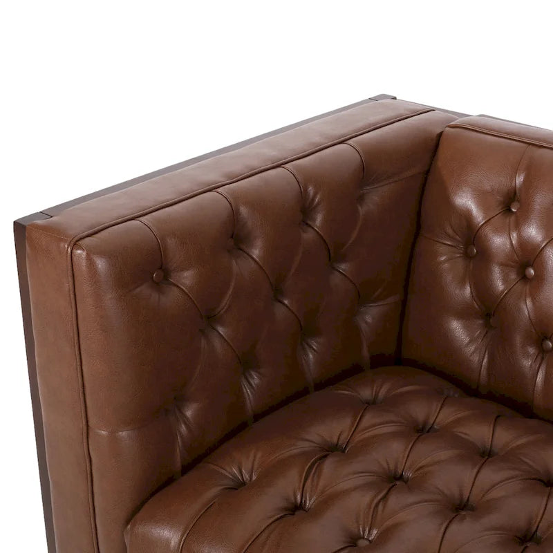 Espresso Faux Leather 3-Seater Sofa, Button-Tufted, Mid-Century Style