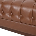 Espresso Faux Leather 3-Seater Sofa, Button-Tufted, Mid-Century Style