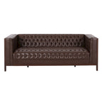 Espresso Faux Leather 3-Seater Sofa, Button-Tufted, Mid-Century Style