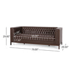 Espresso Faux Leather 3-Seater Sofa, Button-Tufted, Mid-Century Style