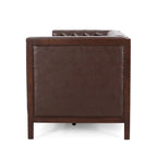 Espresso Faux Leather 3-Seater Sofa, Button-Tufted, Mid-Century Style