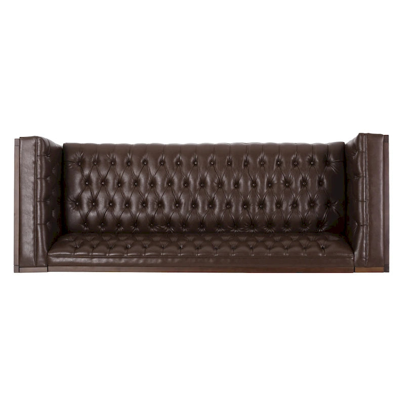 Espresso Faux Leather 3-Seater Sofa, Button-Tufted, Mid-Century Style