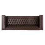 Espresso Faux Leather 3-Seater Sofa, Button-Tufted, Mid-Century Style