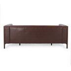 Espresso Faux Leather 3-Seater Sofa, Button-Tufted, Mid-Century Style