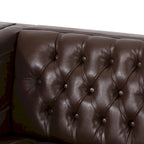 Espresso Faux Leather 3-Seater Sofa, Button-Tufted, Mid-Century Style