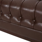 Espresso Faux Leather 3-Seater Sofa, Button-Tufted, Mid-Century Style