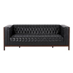 Espresso Faux Leather 3-Seater Sofa, Button-Tufted, Mid-Century Style