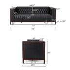 Espresso Faux Leather 3-Seater Sofa, Button-Tufted, Mid-Century Style
