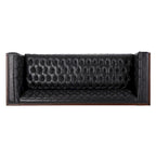 Espresso Faux Leather 3-Seater Sofa, Button-Tufted, Mid-Century Style