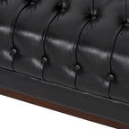 Espresso Faux Leather 3-Seater Sofa, Button-Tufted, Mid-Century Style