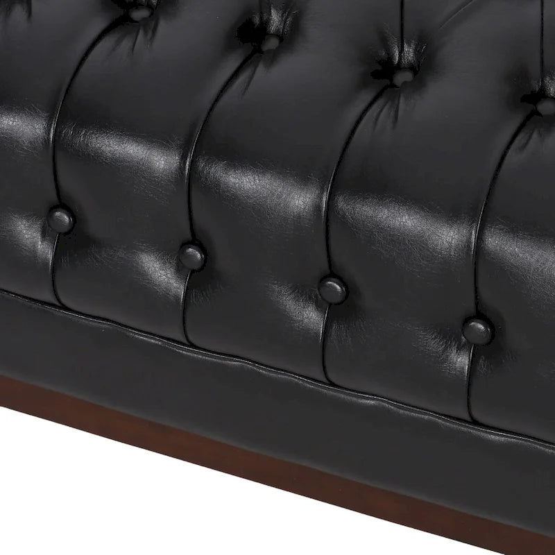 Espresso Faux Leather 3-Seater Sofa, Button-Tufted, Mid-Century Style