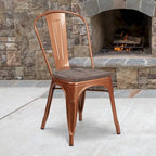 Metal Stackable Chair with Wood Seat - 17.75W x 20D x 33.5H - 17.75W x 20D x 33.5H