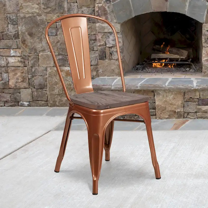 Metal Stackable Chair with Wood Seat - 17.75W x 20D x 33.5H - 17.75W x 20D x 33.5H