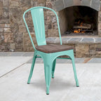 Metal Stackable Chair with Wood Seat - 17.75W x 20D x 33.5H - 17.75W x 20D x 33.5H