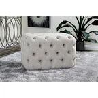 Beige Linen Tufted Ottoman, Single, 28L x 19W x 19H in