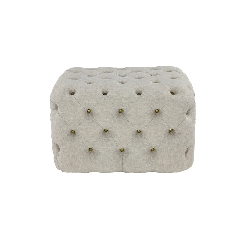 Beige Linen Tufted Ottoman, Single, 28L x 19W x 19H in