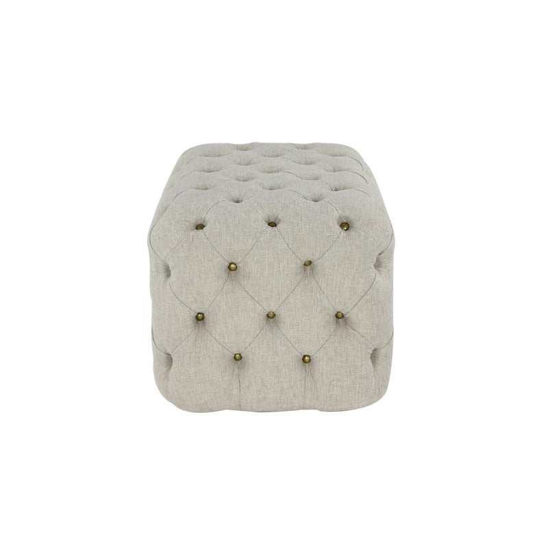 Beige Linen Tufted Ottoman, Single, 28L x 19W x 19H in