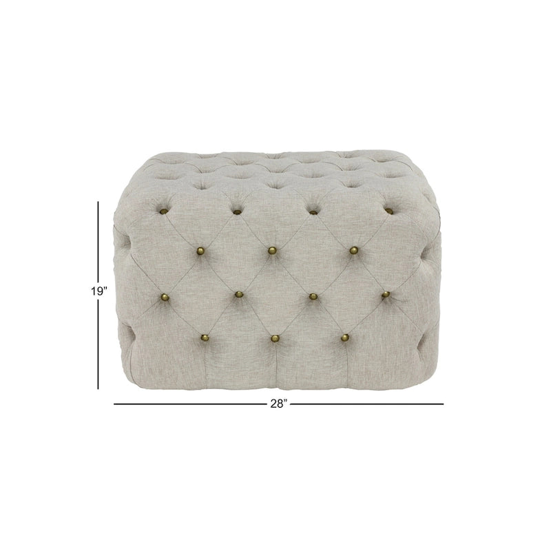 Beige Linen Tufted Ottoman, Single, 28L x 19W x 19H in
