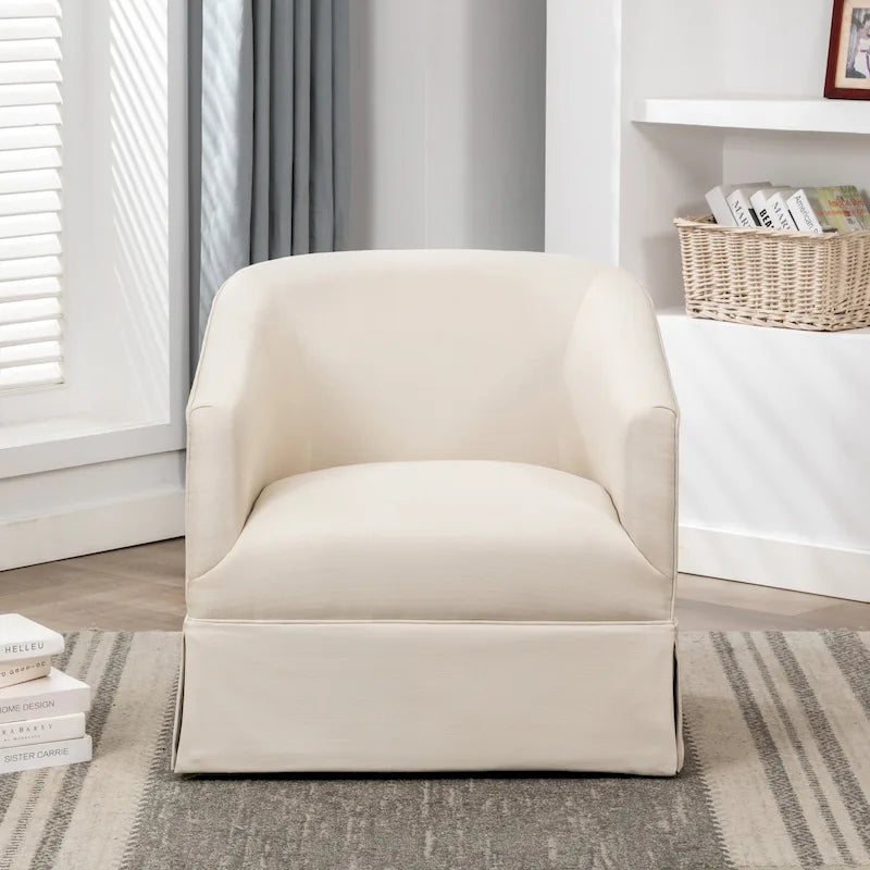 Linen / Sky Blue Skirted Fabric Swivel Accent Chair, Seats 1