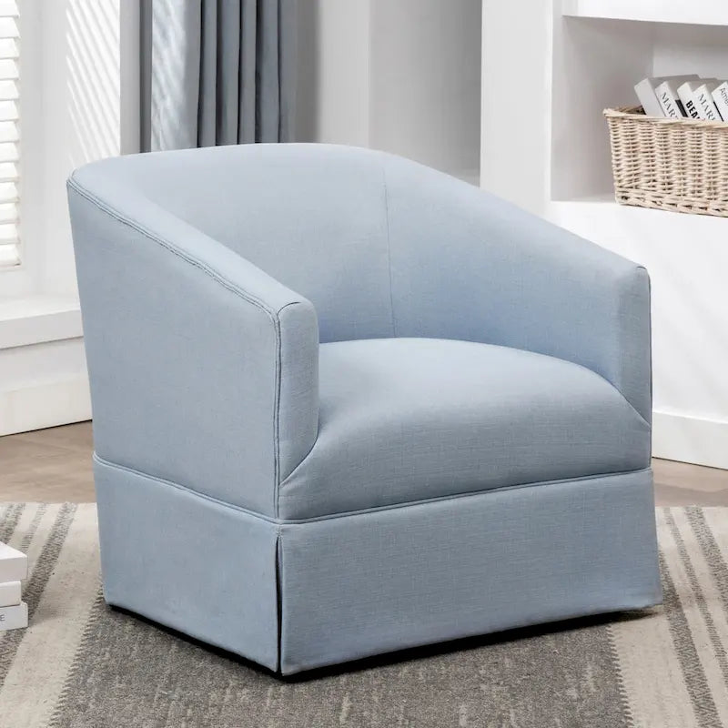 Linen / Sky Blue Skirted Fabric Swivel Accent Chair, Seats 1
