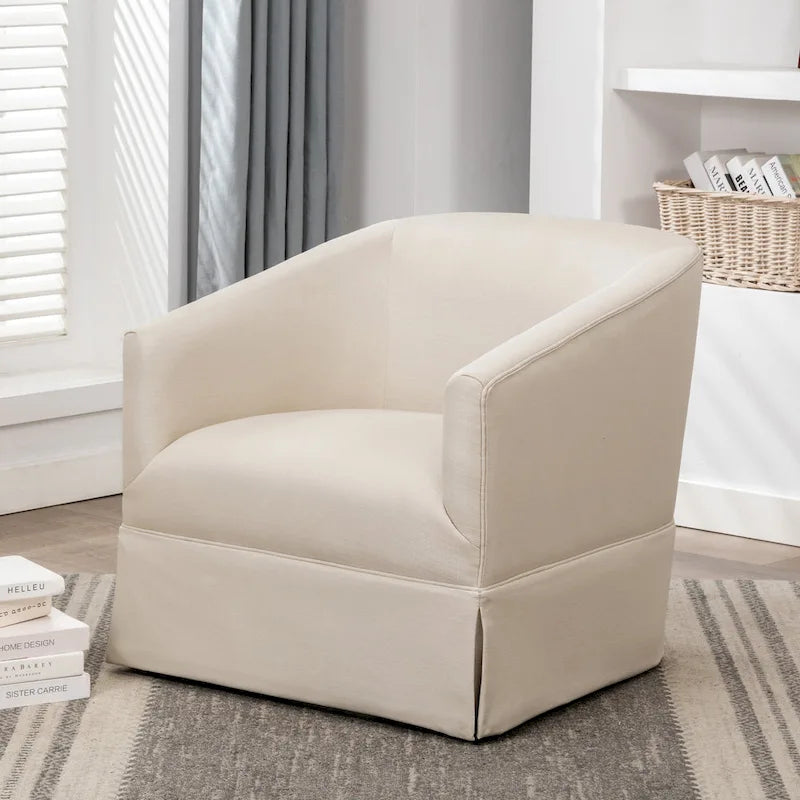 Linen / Sky Blue Skirted Fabric Swivel Accent Chair, Seats 1