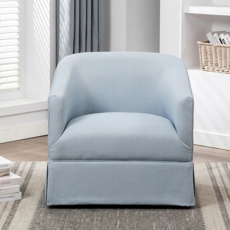 Linen / Sky Blue Skirted Fabric Swivel Accent Chair, Seats 1