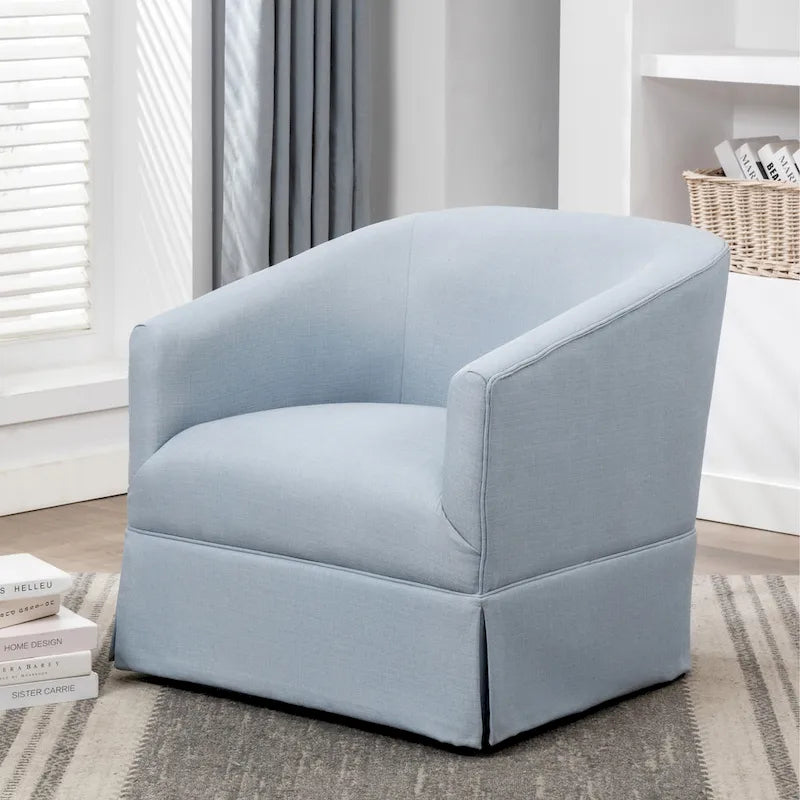 Linen / Sky Blue Skirted Fabric Swivel Accent Chair, Seats 1