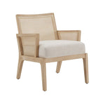 Beige Fabric Cane Accent Chair, Natural Wood Finish, Single Seat