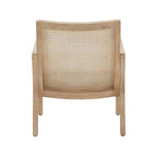 Beige Fabric Cane Accent Chair, Natural Wood Finish, Single Seat