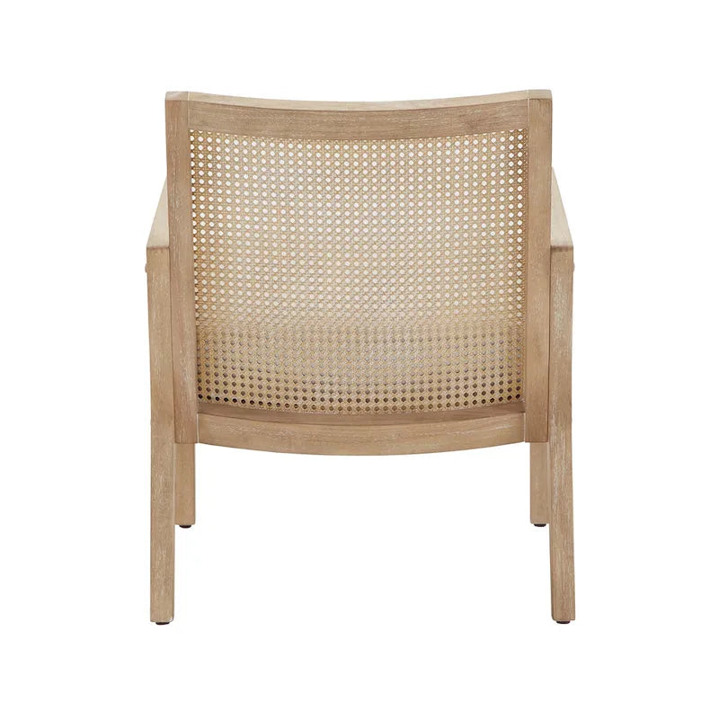 Beige Fabric Cane Accent Chair, Natural Wood Finish, Single Seat