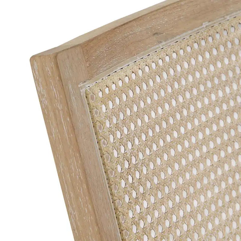 Beige Fabric Cane Accent Chair, Natural Wood Finish, Single Seat