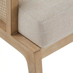 Beige Fabric Cane Accent Chair, Natural Wood Finish, Single Seat