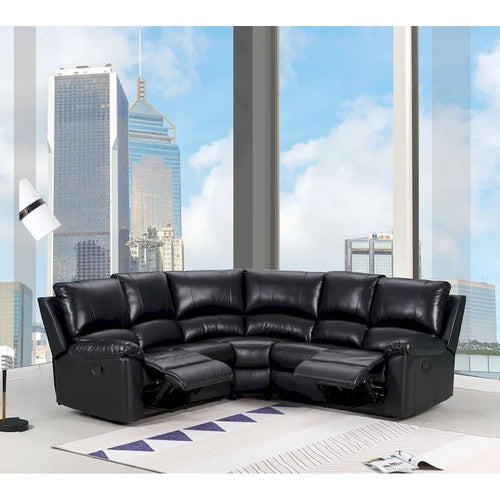 Black U-Shaped Sectional Sofa, Manual Recliner, Seats 3
