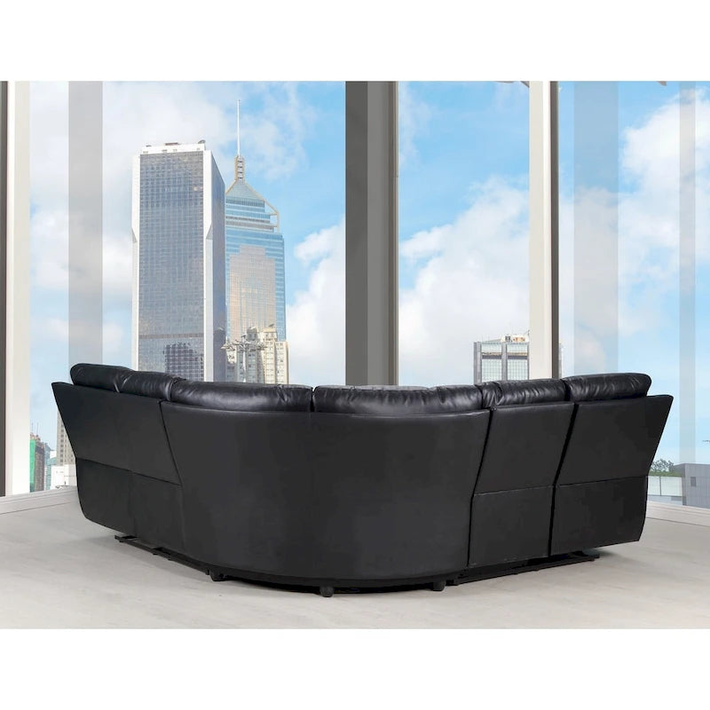 Black U-Shaped Sectional Sofa, Manual Recliner, Seats 3