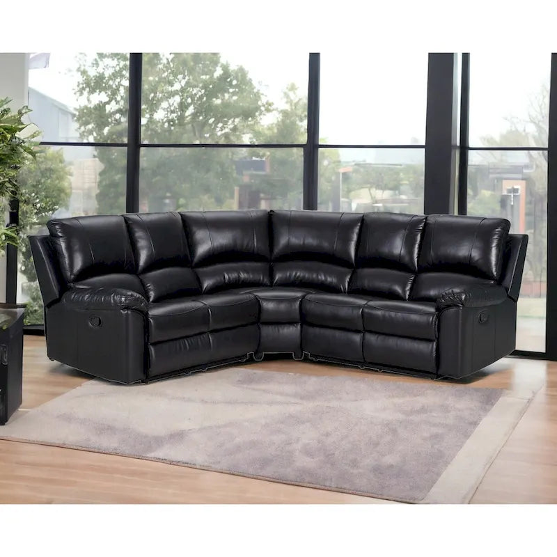 Black U-Shaped Sectional Sofa, Manual Recliner, Seats 3