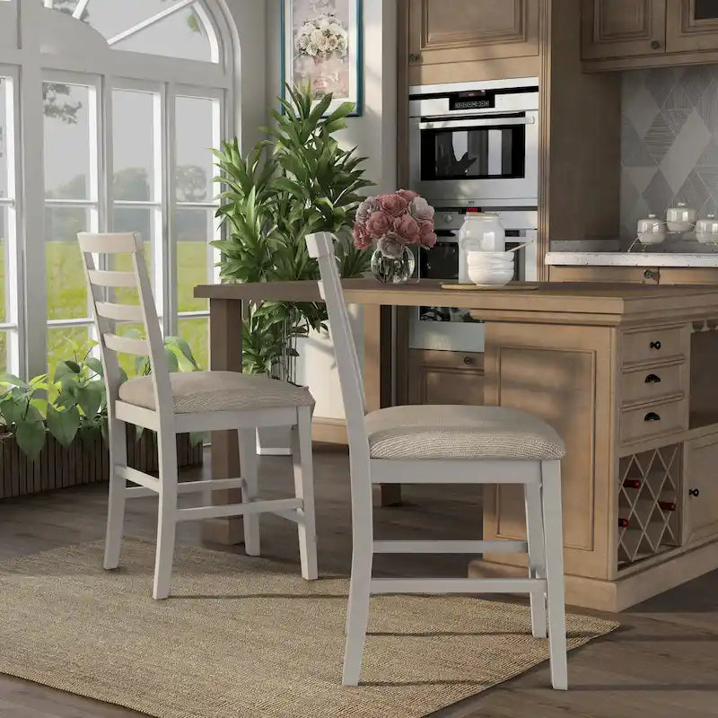 White Farmhouse Counter Height Chairs, Ladder Back, Set of 2