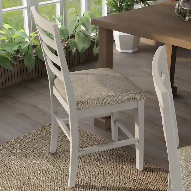 White Farmhouse Counter Height Chairs, Ladder Back, Set of 2