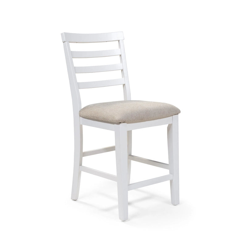 White Farmhouse Counter Height Chairs, Ladder Back, Set of 2