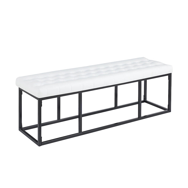 White / Brown / Green / Black Faux Leather Accent Bench, Metal Frame, Single Seat